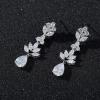imageSWEETV Teardrop Wedding Earrings for Brides Birdesmaid Crystal Cubic Zirconia Bridal Drop Earrings for Women PromSilver