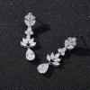 imageSWEETV Teardrop Wedding Earrings for Brides Birdesmaid Crystal Cubic Zirconia Bridal Drop Earrings for Women PromSilver