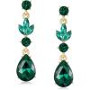 imageSWEETV Drop Earrings for WomenBridesmaidsBrides Teardrop Crystal Rhinestones Cubic Zirconia Earrings DanglingGreen RhinestoneGold Tone