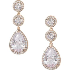 imageSWEETV Crystal Teardrop Wedding Bridal Earrings For Brides Bridesmaids Rhinestone Drop Dangle Earrings for Women Bridal Prom Party JewelryRose Gold