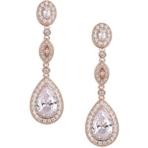 imageSWEETV Cubic Zirconia Teardrop Wedding Bridal Earrings for WomenBridesmaidsBrides  Crystal Rhinestones Dangle Earrings JewelryRose Gold
