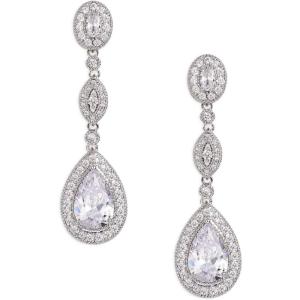 imageSWEETV Cubic Zirconia Teardrop Wedding Bridal Earrings for WomenBridesmaidsBrides  Crystal Rhinestones Dangle Earrings JewelrySilver