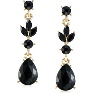 imageSWEETV Drop Earrings for WomenBridesmaidsBrides Teardrop Crystal Rhinestones Cubic Zirconia Earrings DanglingBlack RhinestoneGold Tone