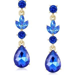 imageSWEETV Drop Earrings for WomenBridesmaidsBrides Teardrop Crystal Rhinestones Cubic Zirconia Earrings DanglingBlue RhinestoneGold Tone