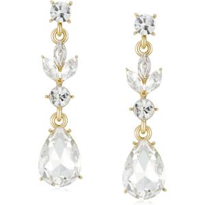 imageSWEETV Drop Earrings for WomenBridesmaidsBrides Teardrop Crystal Rhinestones Cubic Zirconia Earrings DanglingClearGold Tone