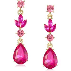 imageSWEETV Drop Earrings for WomenBridesmaidsBrides Teardrop Crystal Rhinestones Cubic Zirconia Earrings DanglingHot Pink RhinestoneGold Tone