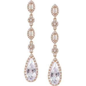 imageSWEETV Long PearShaped Rose Gold Wedding Birdal Earrings for Brides Bridesmaids Crystal Chandelier Dangle Drop Earrings for Women PromRose Gold