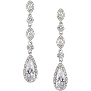 imageSWEETV Long PearShaped Rose Gold Wedding Birdal Earrings for Brides Bridesmaids Crystal Chandelier Dangle Drop Earrings for Women PromSilver