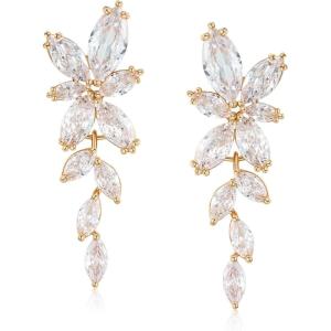 imageSWEETV Marquise Cubic Zirconia Bridal Earrings Elegant Wedding Earrings for Brides Bridesmaids Crystal Formal Drop Earrings for Women Jewelry GiftsGold