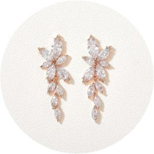 imageSWEETV Marquise Cubic Zirconia Bridal Earrings Elegant Wedding Earrings for Brides Bridesmaids Crystal Formal Drop Earrings for Women Jewelry GiftsRose Gold