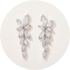 imageSWEETV Marquise Cubic Zirconia Bridal Earrings Elegant Wedding Earrings for Brides Bridesmaids Crystal Formal Drop Earrings for Women Jewelry GiftsSilver