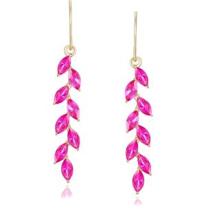 imageSWEETV Marquise Rhinestone Dangle Earrings for Women Wedding Bridal Earrings for Brides Bridesmaids Crystal Drop Dangling Earrings for Prom or PageantHot PinkGold Tone