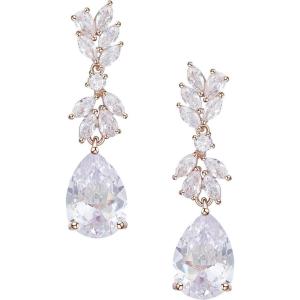 imageSWEETV Marquise Wedding Earrings for Brides Bridesmaids Teardrop Crystal Cubic Zirconia Bridal Drop Earrings for Women PromRose Gold