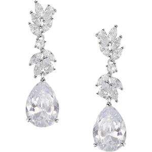 imageSWEETV Marquise Wedding Earrings for Brides Bridesmaids Teardrop Crystal Cubic Zirconia Bridal Drop Earrings for Women PromSilver