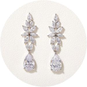 imageSWEETV Marquise Wedding Earrings for Women Brides Birdesmaids Crystal Cubic Zirconia Bridal Drop Earrings for Wedding Prom Jewelry