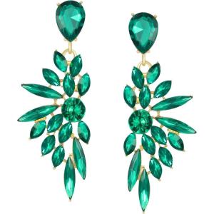 imageSWEETV Rhinestone Dangle Earrings for Women Crystal Statement Drop EarringsChandelier Wedding Bridal Earrings for Brides Prom Formal PartyGreen