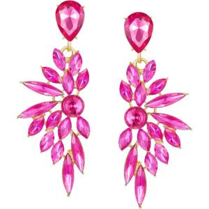 imageSWEETV Rhinestone Dangle Earrings for Women Crystal Statement Drop EarringsChandelier Wedding Bridal Earrings for Brides Prom Formal PartyHot Pink