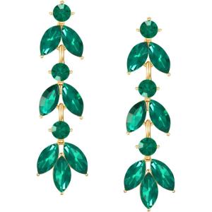 imageSWEETV Rhinestone Dangle Earrings for Women Sparkly Wedding Bridal Earrings for Brides Bridesmaids Crystal Statement Drop Earrings Prom Formal PartyGreen