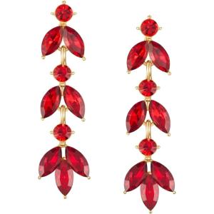 imageSWEETV Rhinestone Dangle Earrings for Women Sparkly Wedding Bridal Earrings for Brides Bridesmaids Crystal Statement Drop Earrings Prom Formal PartyRed