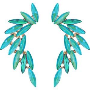 imageSWEETV Rhinestone Statement Earrings for Women Vintage Colorful Crystal Stud Dangle Earrings for Wedding Bridal Prom Formal PartyCyan