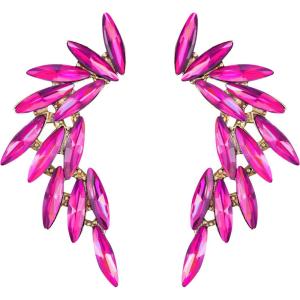 imageSWEETV Rhinestone Statement Earrings for Women Vintage Colorful Crystal Stud Dangle Earrings for Wedding Bridal Prom Formal PartyHot Pink