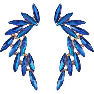 imageSWEETV Rhinestone Statement Earrings for Women Vintage Colorful Crystal Stud Dangle Earrings for Wedding Bridal Prom Formal PartySapphire