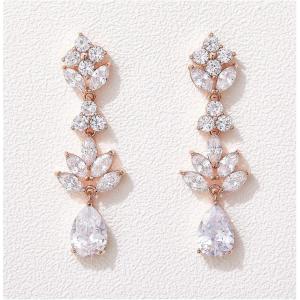 imageSWEETV Teardrop Wedding Earrings for Brides Birdesmaid Crystal Cubic Zirconia Bridal Drop Earrings for Women PromRose Gold