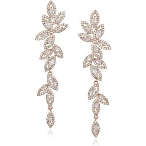 imageSWEETV Wedding Bridal Chandelier Earrings for Brides Bridesmaids Crystal Rhinestone Long Drop Dangle Earrings for WomenRose Gold