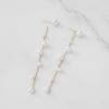 imageSWEETV 18K Gold PlatedSilver Long Pearl Drop Dangle Earrings for Women Chain Pearl Dangling Wedding Bridal Earrings for Brides Bridesmaids Prom Jewelry Gift for AdultGold