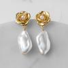 imageSWEETV Baroque Pearl Drop Earrings for Women Floral Pearl Wedding Earrings for Brides Bridal Dangle Earrings for Women Prom Party Jewelry GiftsGold