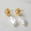 imageSWEETV Baroque Pearl Drop Earrings for Women Floral Pearl Wedding Earrings for Brides Bridal Dangle Earrings for Women Prom Party Jewelry GiftsGold
