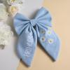 imageSWEETV Large Linen Hair Bows For Girls Handmade Cotton Floral Bow Hair Accessories Baby Girls Hair Clip Spring Flower Hair Barrettes Fable Hair Bows for Little Girl Toddler Kids TeensBlueA