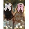 imageSWEETV Large Linen Hair Bows For Girls Handmade Cotton Floral Bow Hair Accessories Baby Girls Hair Clip Spring Flower Hair Barrettes Fable Hair Bows for Little Girl Toddler Kids TeensWhiteA