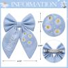 imageSWEETV Large Linen Hair Bows For Girls Handmade Cotton Floral Bow Hair Accessories Baby Girls Hair Clip Spring Flower Hair Barrettes Fable Hair Bows for Little Girl Toddler Kids TeensBlueA