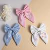 imageSWEETV Large Linen Hair Bows For Girls Handmade Cotton Floral Bow Hair Accessories Baby Girls Hair Clip Spring Flower Hair Barrettes Fable Hair Bows for Little Girl Toddler Kids TeensBlueA