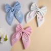 imageSWEETV Large Linen Hair Bows For Girls Handmade Cotton Floral Bow Hair Accessories Baby Girls Hair Clip Spring Flower Hair Barrettes Fable Hair Bows for Little Girl Toddler Kids TeensPinkA
