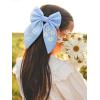 imageSWEETV Large Linen Hair Bows For Girls Handmade Cotton Floral Bow Hair Accessories Baby Girls Hair Clip Spring Flower Hair Barrettes Fable Hair Bows for Little Girl Toddler Kids TeensBlueA