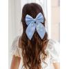 imageSWEETV Large Linen Hair Bows For Girls Handmade Cotton Floral Bow Hair Accessories Baby Girls Hair Clip Spring Flower Hair Barrettes Fable Hair Bows for Little Girl Toddler Kids TeensBlueA