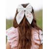 imageSWEETV Large Linen Hair Bows For Girls Handmade Cotton Floral Bow Hair Accessories Baby Girls Hair Clip Spring Flower Hair Barrettes Fable Hair Bows for Little Girl Toddler Kids TeensWhiteA