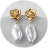 imageSWEETV Baroque Pearl Drop Earrings for Women Floral Pearl Wedding Earrings for Brides Bridal Dangle Earrings for Women Prom Party Jewelry GiftsGold