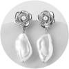 imageSWEETV Baroque Pearl Drop Earrings for Women Floral Pearl Wedding Earrings for Brides Bridal Dangle Earrings for Women Prom Party Jewelry GiftsSilver