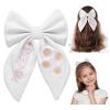 imageSWEETV Large Linen Hair Bows For Girls Handmade Cotton Floral Bow Hair Accessories Baby Girls Hair Clip Spring Flower Hair Barrettes Fable Hair Bows for Little Girl Toddler Kids TeensWhiteA