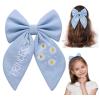 imageSWEETV Large Linen Hair Bows For Girls Handmade Cotton Floral Bow Hair Accessories Baby Girls Hair Clip Spring Flower Hair Barrettes Fable Hair Bows for Little Girl Toddler Kids TeensBlueA