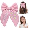 imageSWEETV Large Linen Hair Bows For Girls Handmade Cotton Floral Bow Hair Accessories Baby Girls Hair Clip Spring Flower Hair Barrettes Fable Hair Bows for Little Girl Toddler Kids TeensPinkA