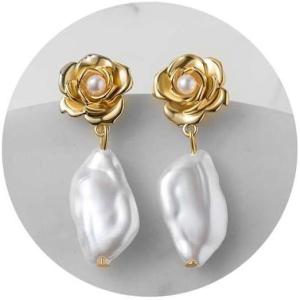 imageSWEETV Baroque Pearl Drop Earrings for Women Floral Pearl Wedding Earrings for Brides Bridal Dangle Earrings for Women Prom Party Jewelry GiftsGold