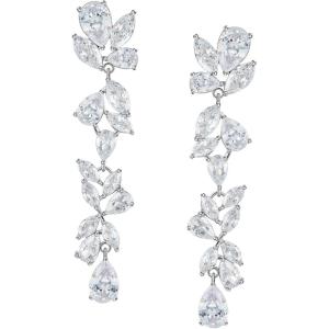 imageSWEETV Cubic Zirconia Wedding Earrings for Brides Women Crystal Chandelier Bridal Drop Dangle Earrings for Prom Pageant Formal Party Silver