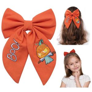 imageSWEETV Halloween Hair Bows Pumpkin Hair Clips Halloween Spooky Ghost Spider Witch Bats Hair Accessories Large Bows Barrettes for Women Girls Halloween Outfits Party Favors GiftsOrangeA