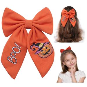 imageSWEETV Halloween Hair Bows ampamp Clips  Spooky Ghost Spider Witch ampamp Bat Hair Accessories  Large Barrettes for Women ampamp Girls  Halloween Outfits ampamp Party FavorsOrangeC