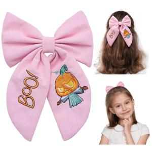imageSWEETV Halloween Hair Bows ampamp Clips  Spooky Ghost Spider Witch ampamp Bat Hair Accessories  Large Barrettes for Women ampamp Girls  Halloween Outfits ampamp Party FavorsPinkA