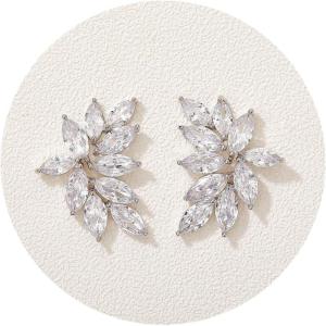 imageSWEETV Marquise Bridal Wedding Earrings for Brides Bridesmaids Crystal Cubic Zirconia Rhinestone Cluster Stud Earrings for Women Prom